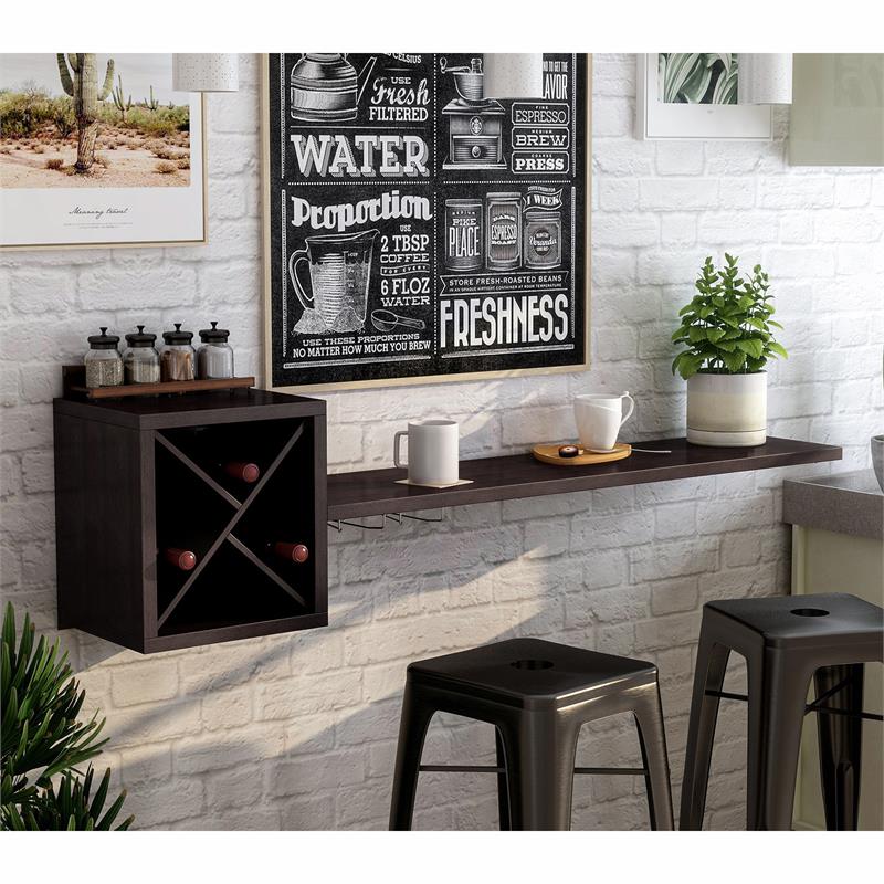 Furniture of America Reichart Cottage Wood Floating Wine Bar in Cappuccino