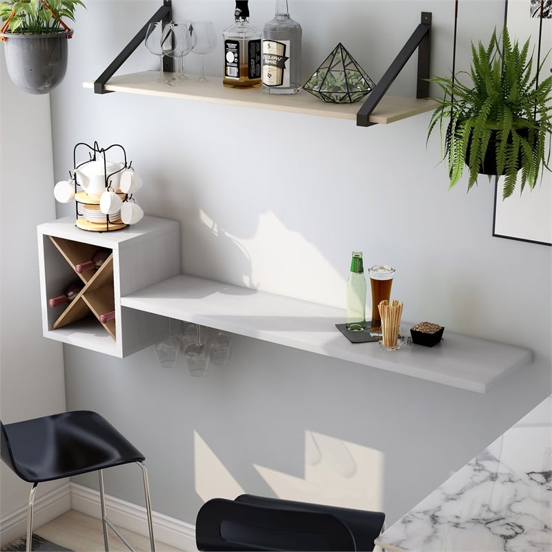 Furniture of America Reichart Cottage Wood Floating Wine Bar in White and Brown