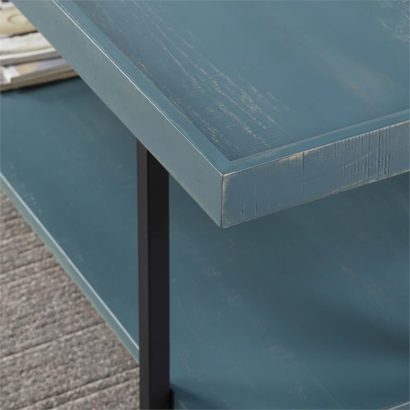 Furniture of America Humere Wood 1-Shelf Coffee Table in Antique Blue