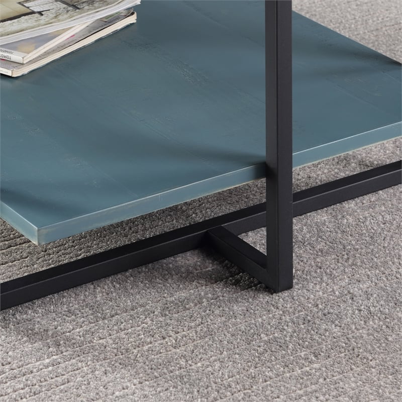 Furniture of America Humere Wood 1-Shelf Coffee Table in Antique Blue