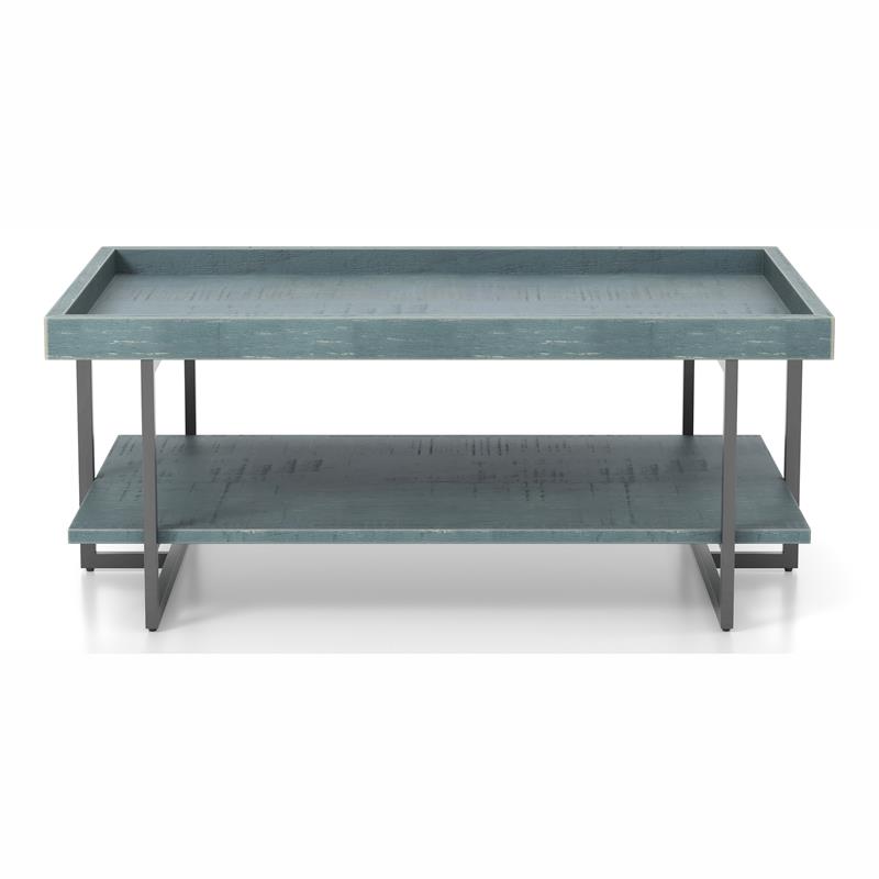 Furniture of America Humere Wood 1-Shelf Coffee Table in Antique Blue