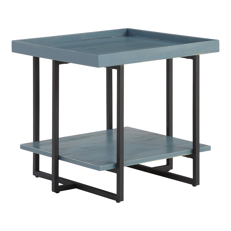 Furniture of America Humere Wood 1-Shelf End Table in Antique Blue
