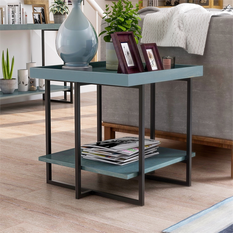 Furniture of America Humere Wood 1-Shelf End Table in Antique Blue