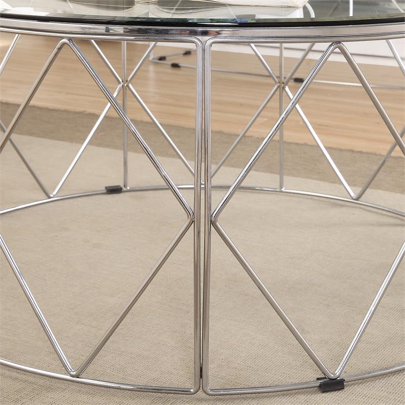 Furniture of America Fland Contemporary Glass Top Round Coffee Table in Chrome