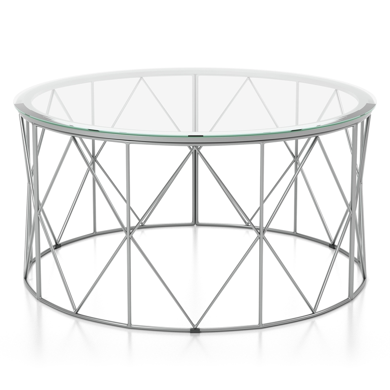 Furniture of America Fland Contemporary Glass Top Round Coffee Table in Chrome