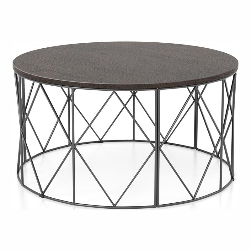 Furniture of America Borche Industrial Wood Round Coffee Table in Walnut