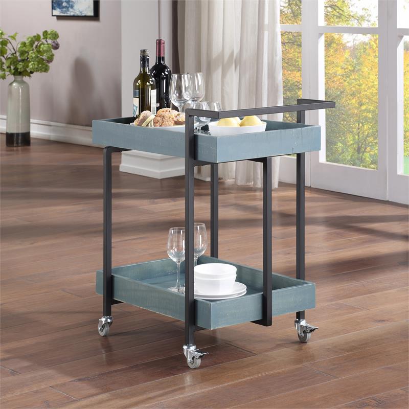 Furniture of America Lackomb Contemporary Wood Serving Cart in Antique Blue