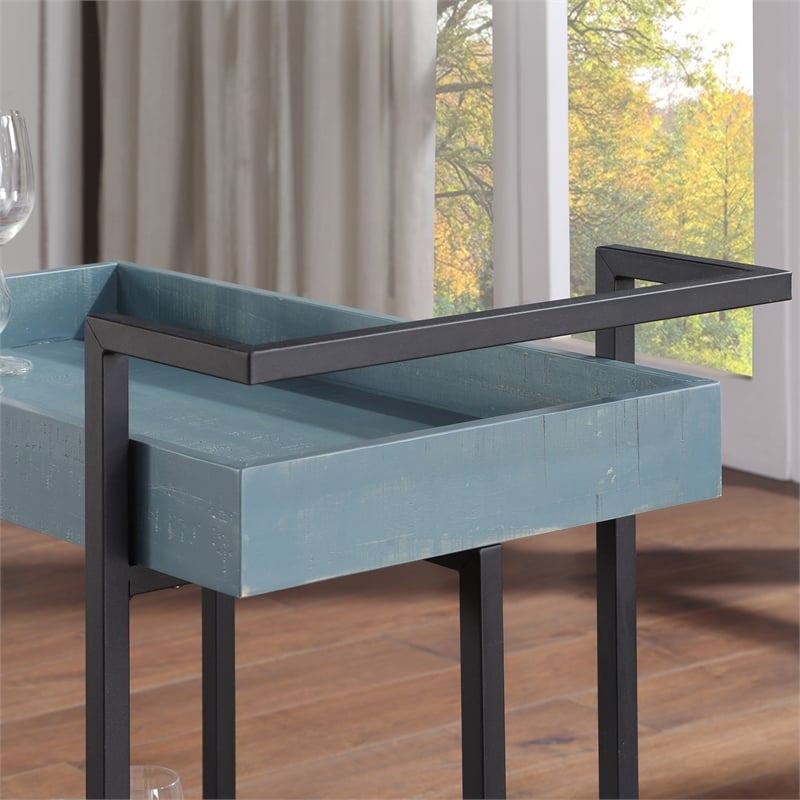 Furniture of America Lackomb Contemporary Wood Serving Cart in Antique Blue