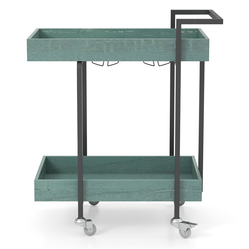 Furniture of America Lackomb Contemporary Wood Serving Cart in Antique Blue