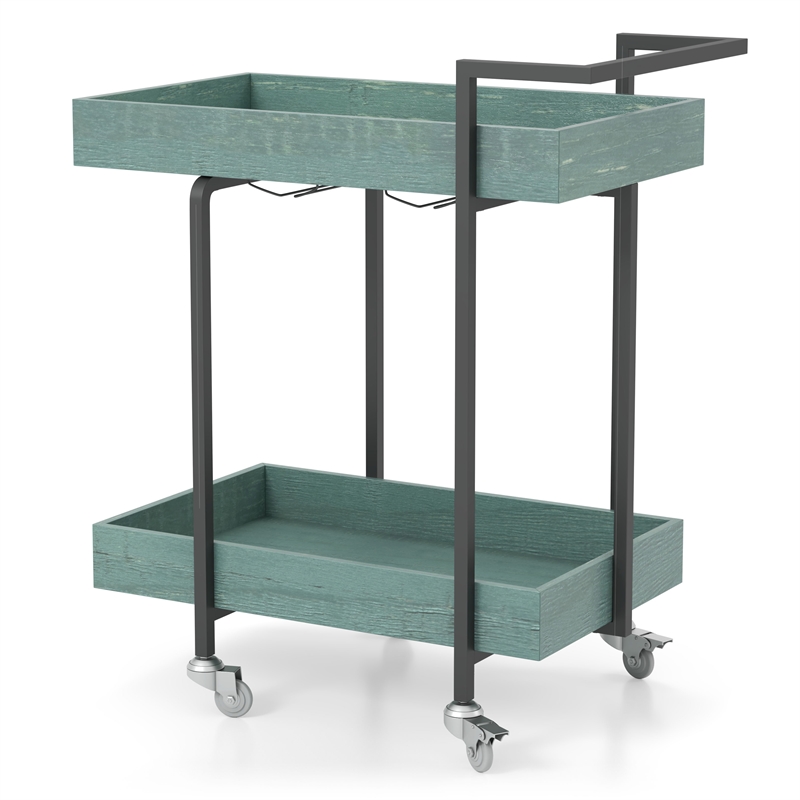 Furniture of America Lackomb Contemporary Wood Serving Cart in Antique Blue