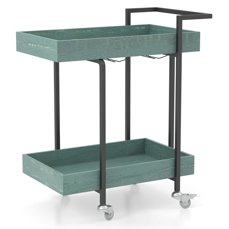 Furniture of America Lackomb Contemporary Wood Serving Cart in Antique Blue