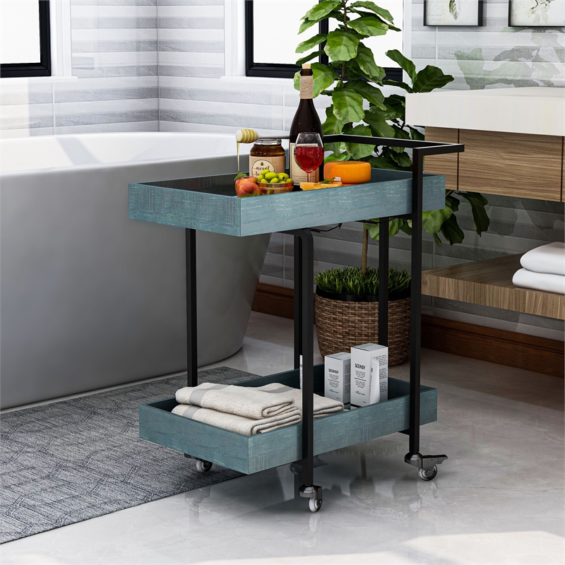 Furniture of America Lackomb Contemporary Wood Serving Cart in Antique Blue