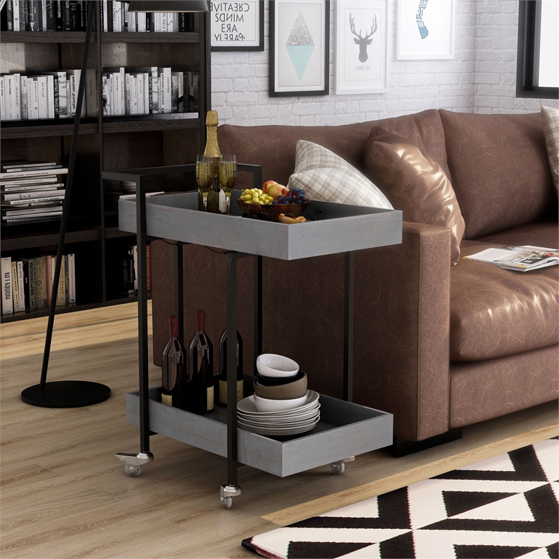 Furniture of America Lackomb Contemporary Wood Serving Cart in Antique Gray