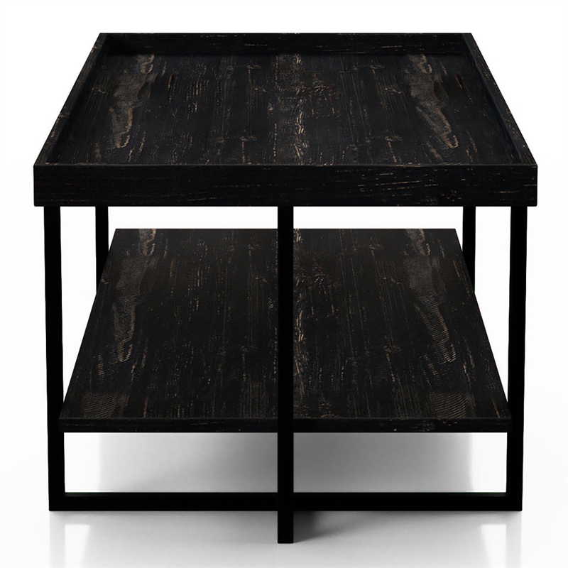 Furniture of America Prakers Industrial Wood 1-Shelf Coffee Table in Black