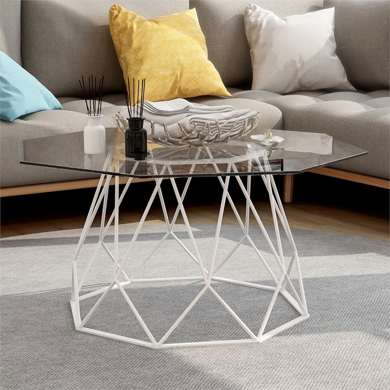 Furniture of America Growder Contemporary Glass Top Coffee Table in White