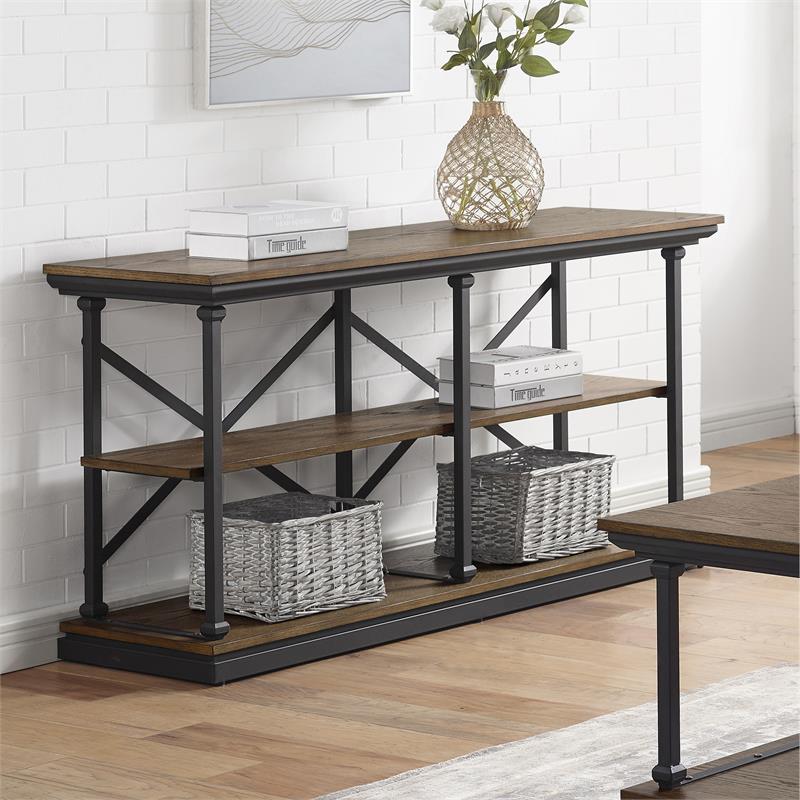 Furniture of America Drewden Transitional Wood 2-Shelf Console Table in Dark Oak