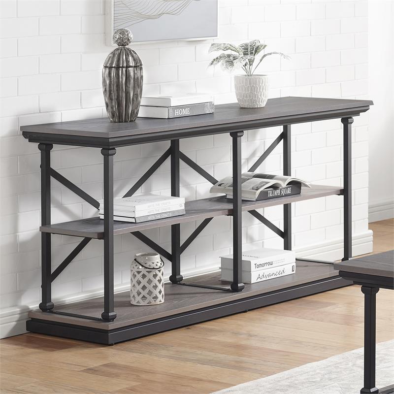 Furniture of America Drewden Transitional Wood 2-Shelf Console Table in Gray