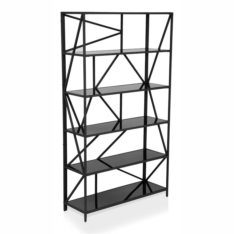 Furniture of America Qualt Industrial Metal 5-Shelf Bookcase in Black