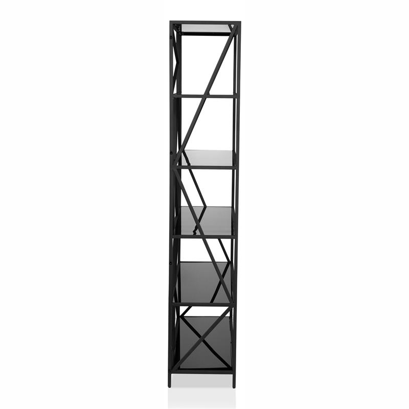 Furniture of America Qualt Industrial Metal 5-Shelf Bookcase in Black