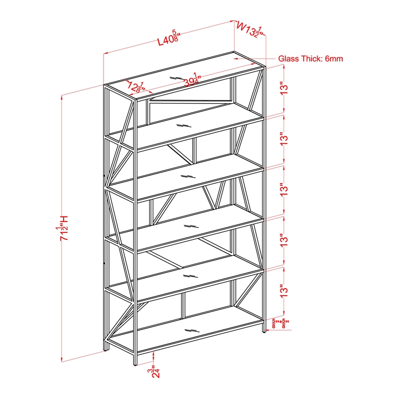 Furniture of America Qualt Industrial Metal 5-Shelf Bookcase in Black