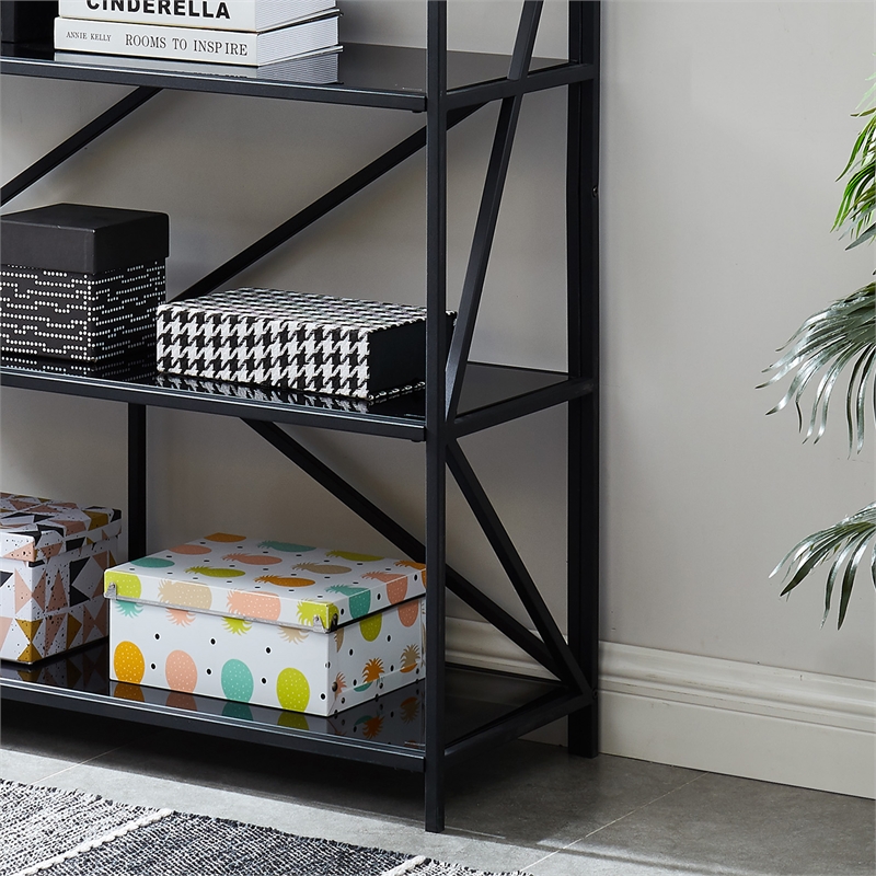 Furniture of America Qualt Industrial Metal 5-Shelf Bookcase in Black