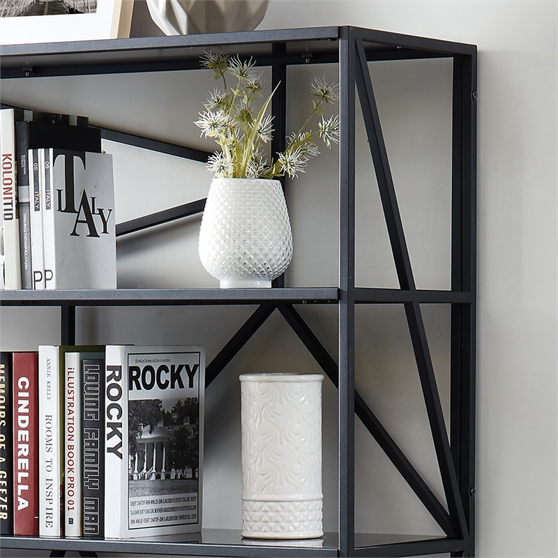 Furniture of America Qualt Industrial Metal 5-Shelf Bookcase in Black