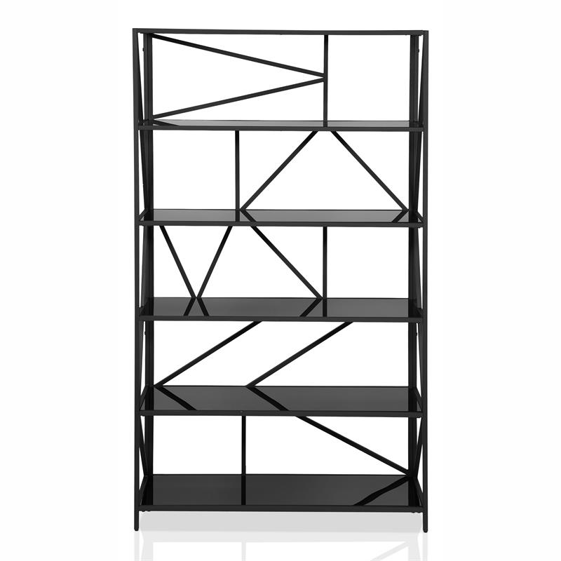 Furniture of America Qualt Industrial Metal 5-Shelf Bookcase in Black