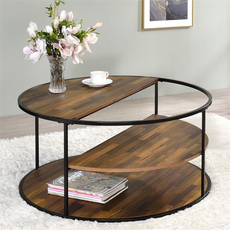 Furniture of America Marquesa Contemporary Wood Round Coffee Table in Black