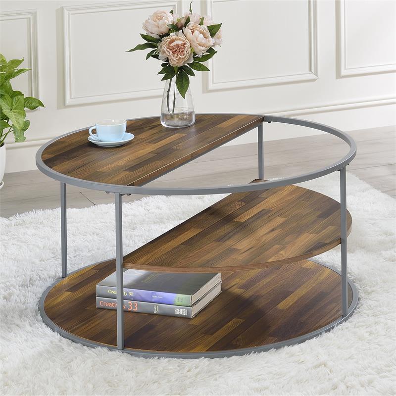 Furniture of America Marquesa Contemporary Wood Round Coffee Table in Gray