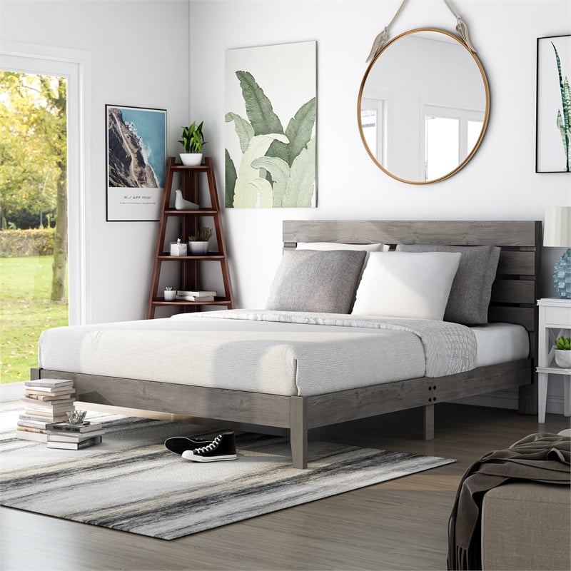 Furniture of America Vaker Transitional Wood California King Slatted Bed in Gray