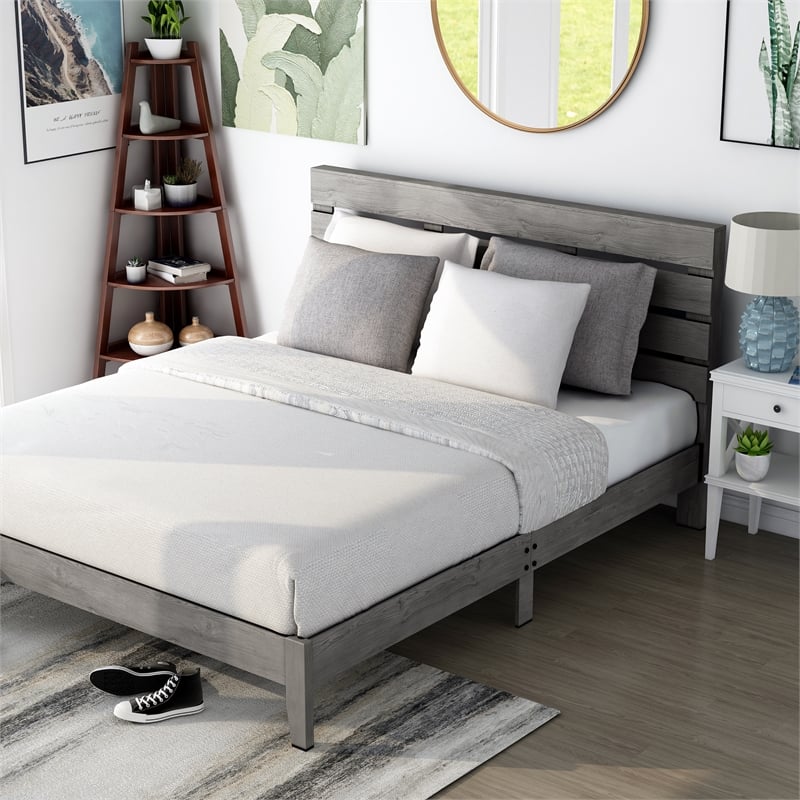 Furniture of America Vaker Transitional Wood California King Slatted Bed in Gray