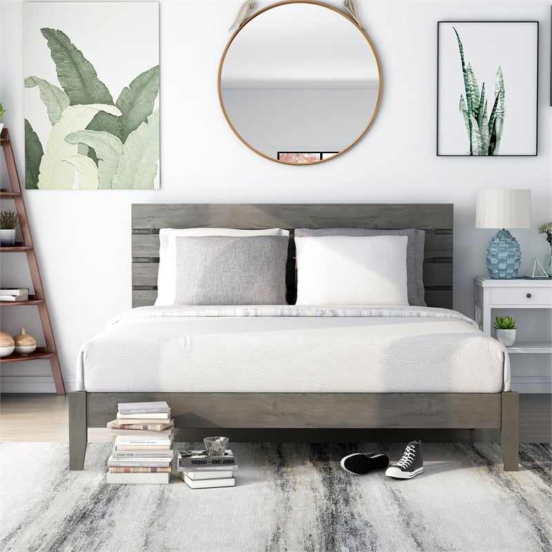 Furniture of America Vaker Transitional Wood California King Slatted Bed in Gray