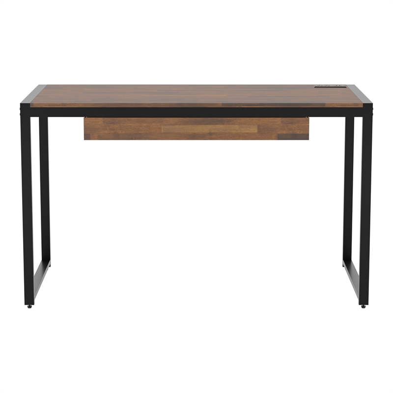 Furniture of America Marra Wood Writing Desk with USB in Sand Black and Natural