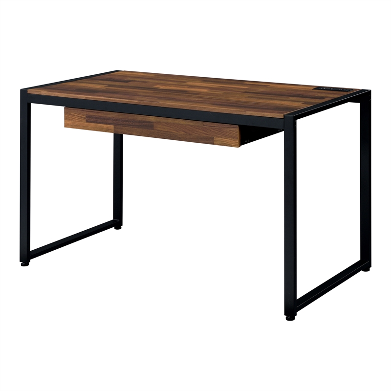 Furniture of America Marra Wood Writing Desk with USB in Sand Black and Natural