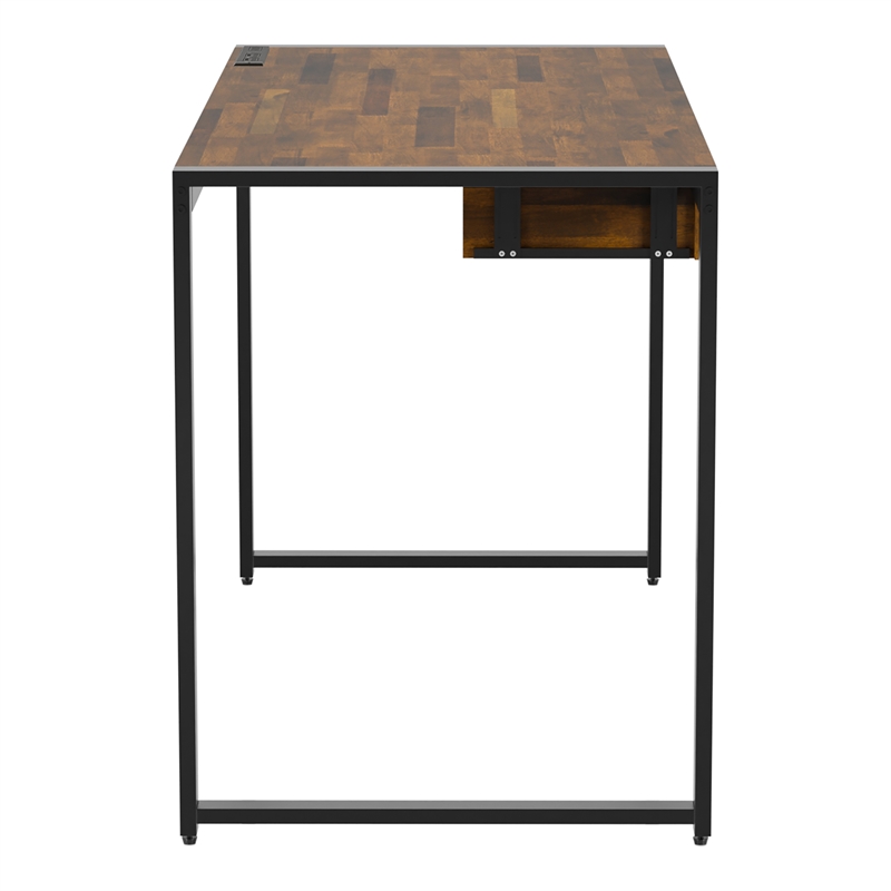 Furniture of America Marra Wood Writing Desk with USB in Sand Black and Natural
