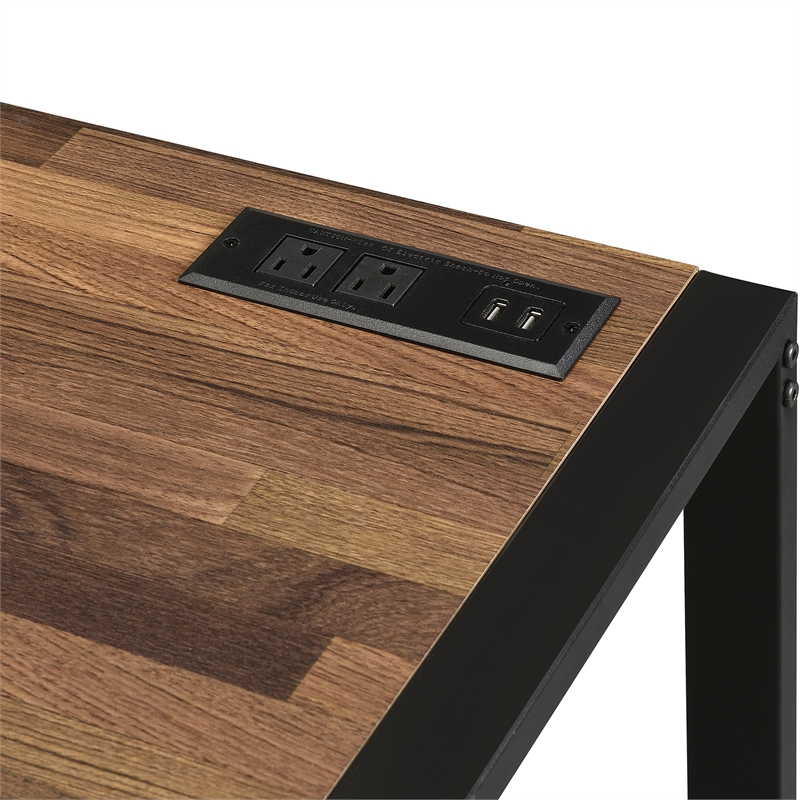 Furniture of America Marra Wood Writing Desk with USB in Sand Black and Natural