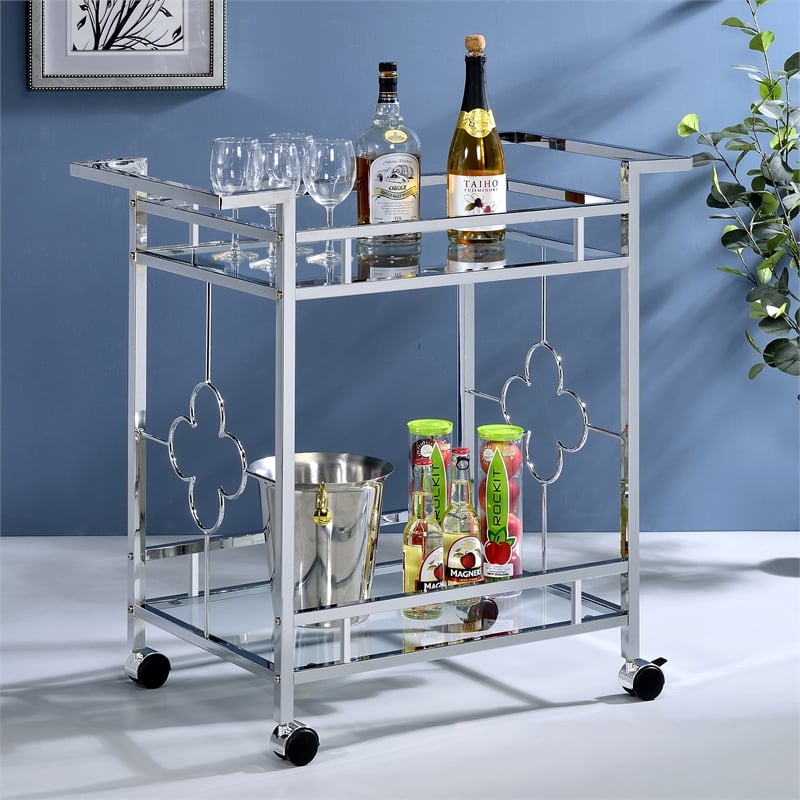 Furniture of America Olema Contemporary Metal 2-Shelf Serving Cart in Chrome