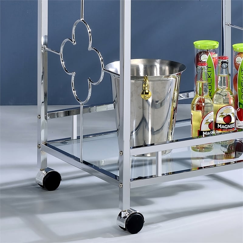 Furniture of America Olema Contemporary Metal 2-Shelf Serving Cart in Chrome