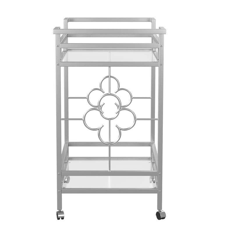 Furniture of America Olema Contemporary Metal 2-Shelf Serving Cart in Chrome