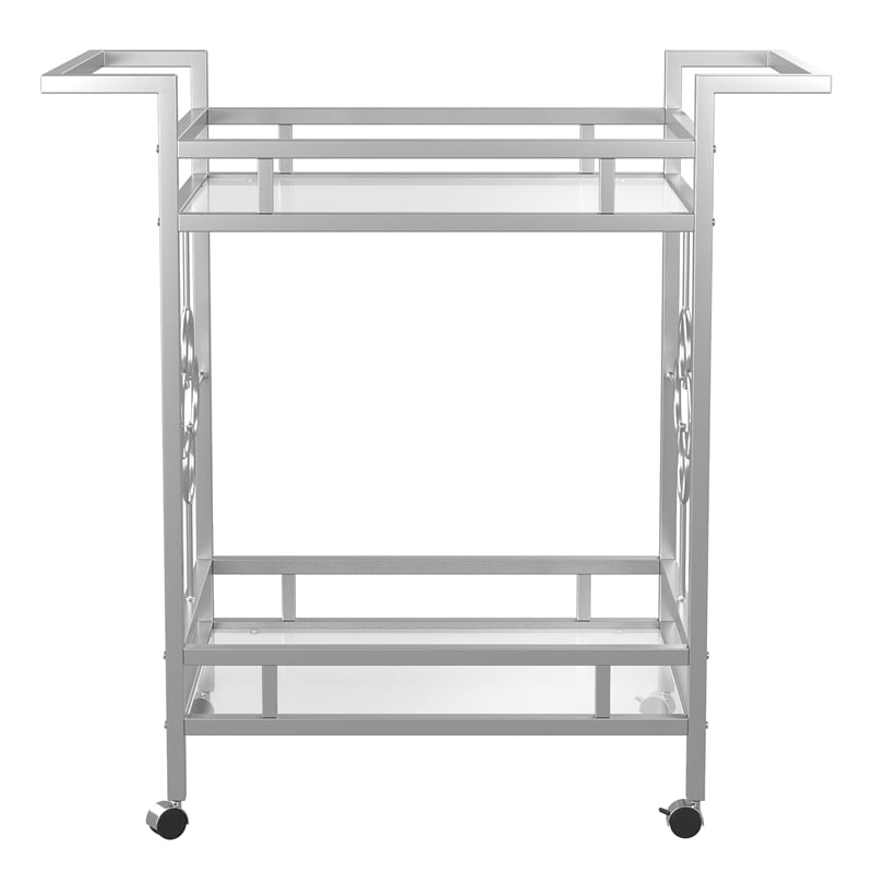 Furniture of America Olema Contemporary Metal 2-Shelf Serving Cart in Chrome