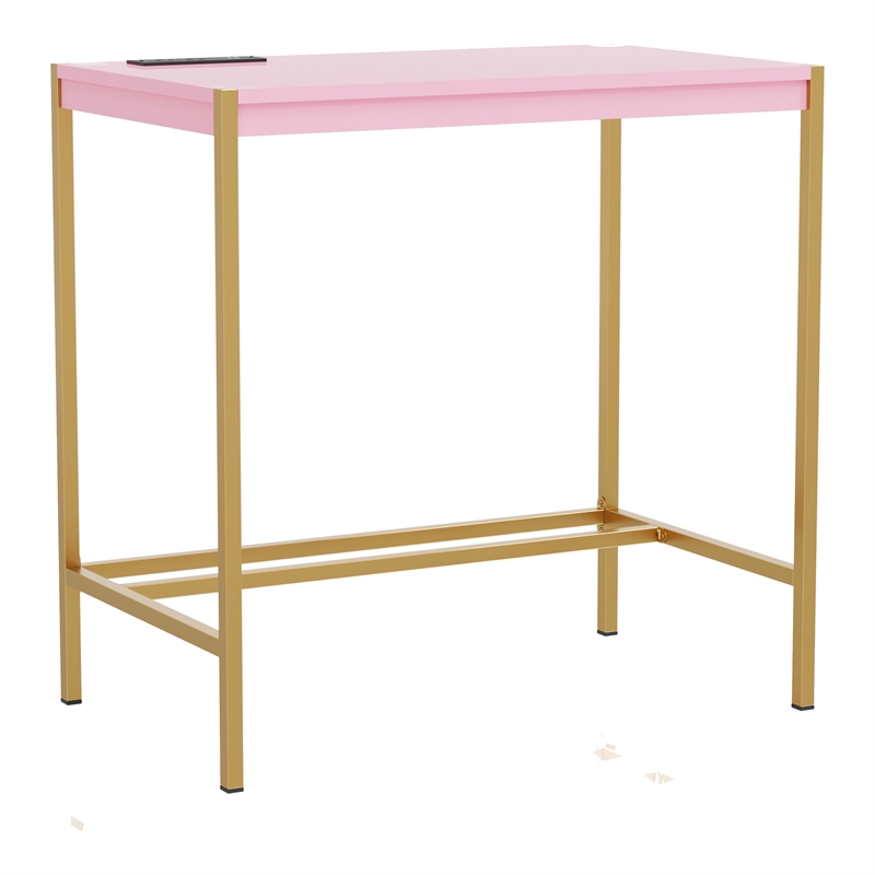 Furniture of America Grae Wood Writing Desk with USB Port in Pink