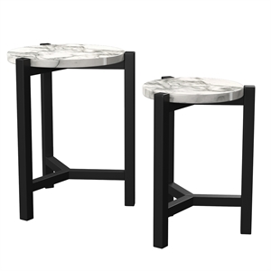 furniture of america elgan wood 2-piece nesting tables in brushed brown gray