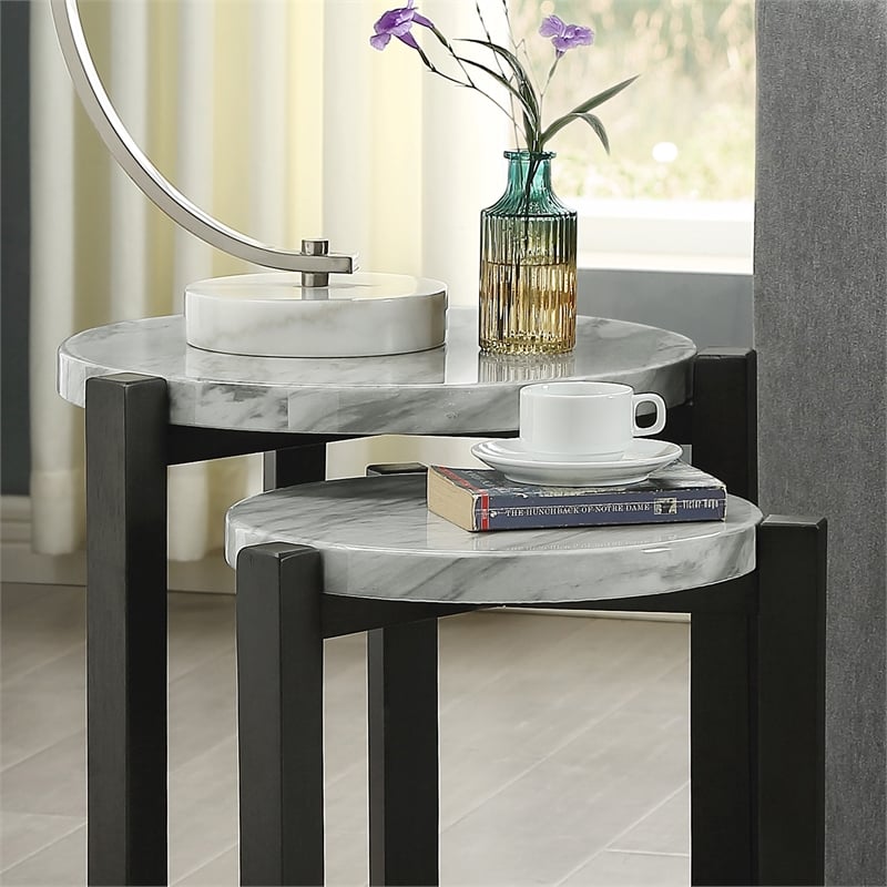 Furniture of America Elgan Wood 2-Piece Nesting Tables in Brushed Brown Gray