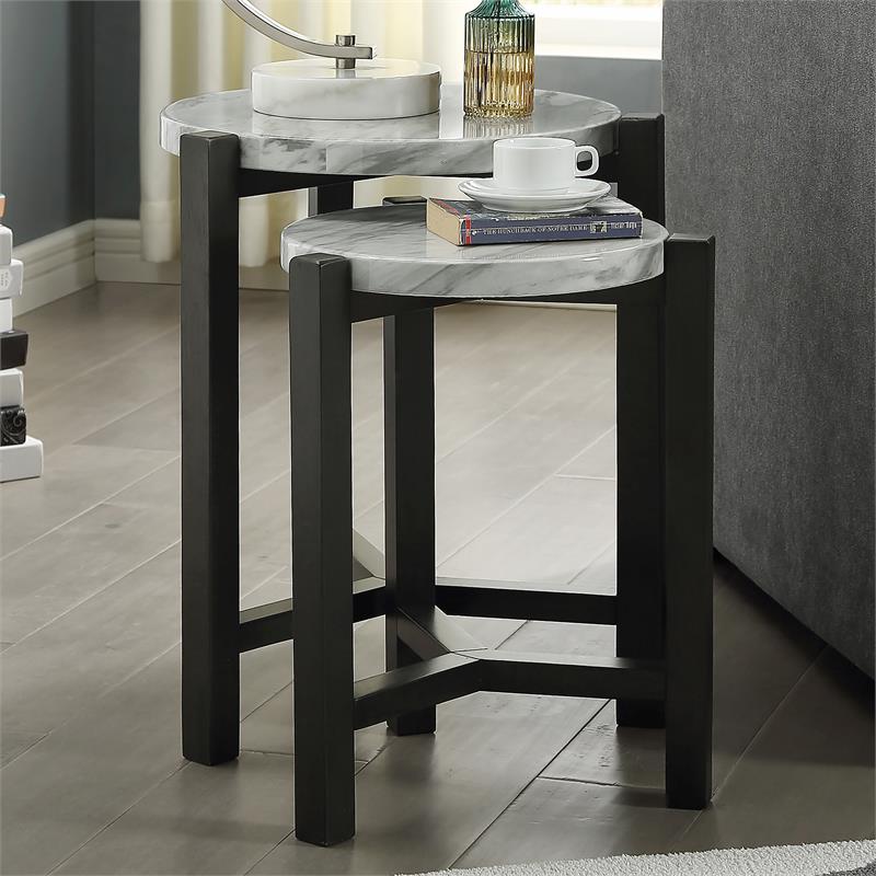 Furniture of America Elgan Wood 2-Piece Nesting Tables in Brushed Brown Gray