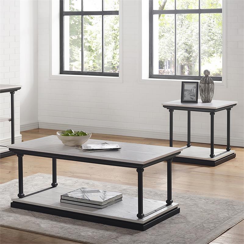 Furniture of America Drewden Wood 2-Piece Coffee Table Set in Antique White