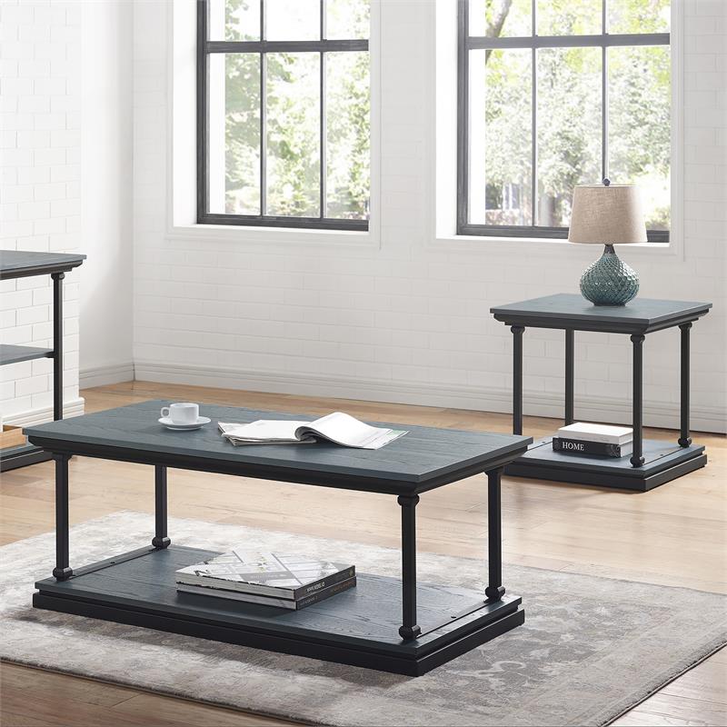 Furniture of America Drewden Wood 2-Piece Coffee Table Set in Antique Blue