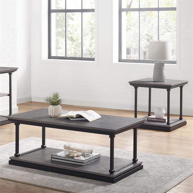 Furniture of America Drewden Wood 2-Piece Coffee Table Set in Antique Gray