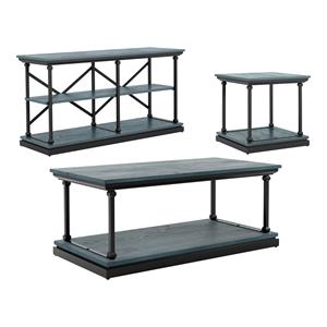 Furniture of America Drewden Wood 3-Piece Coffee Table Set in Antique Blue