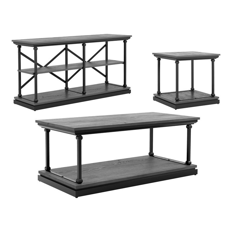 Furniture of America Drewden Wood 3-Piece Coffee Table Set in Antique Gray