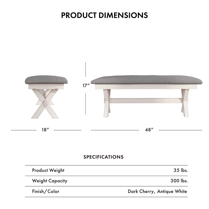Furniture of America Egretta Fabric Padded Dining Bench in Gray